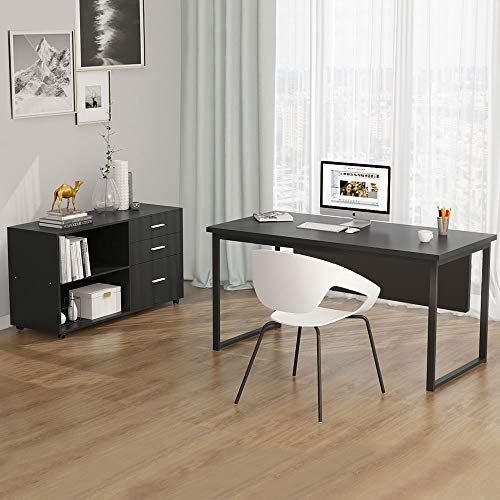 Tribesigns L-Shaped Computer Desk, 55 inch Large Modern Executive Office Desk Business Furniture with File Cabinet and Storage Shelves for Home Office (Black)