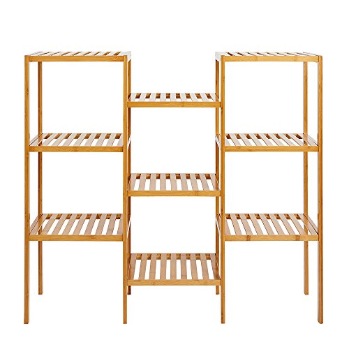 KARMAS PRODUCT Natural Bamboo Shelf 9-Tier DIY Adjustable Multifunctional Utility Storage Organizer Rack Plant Flower Standing Holder Shelving Unit, 37.7" x 13" x 35.4"