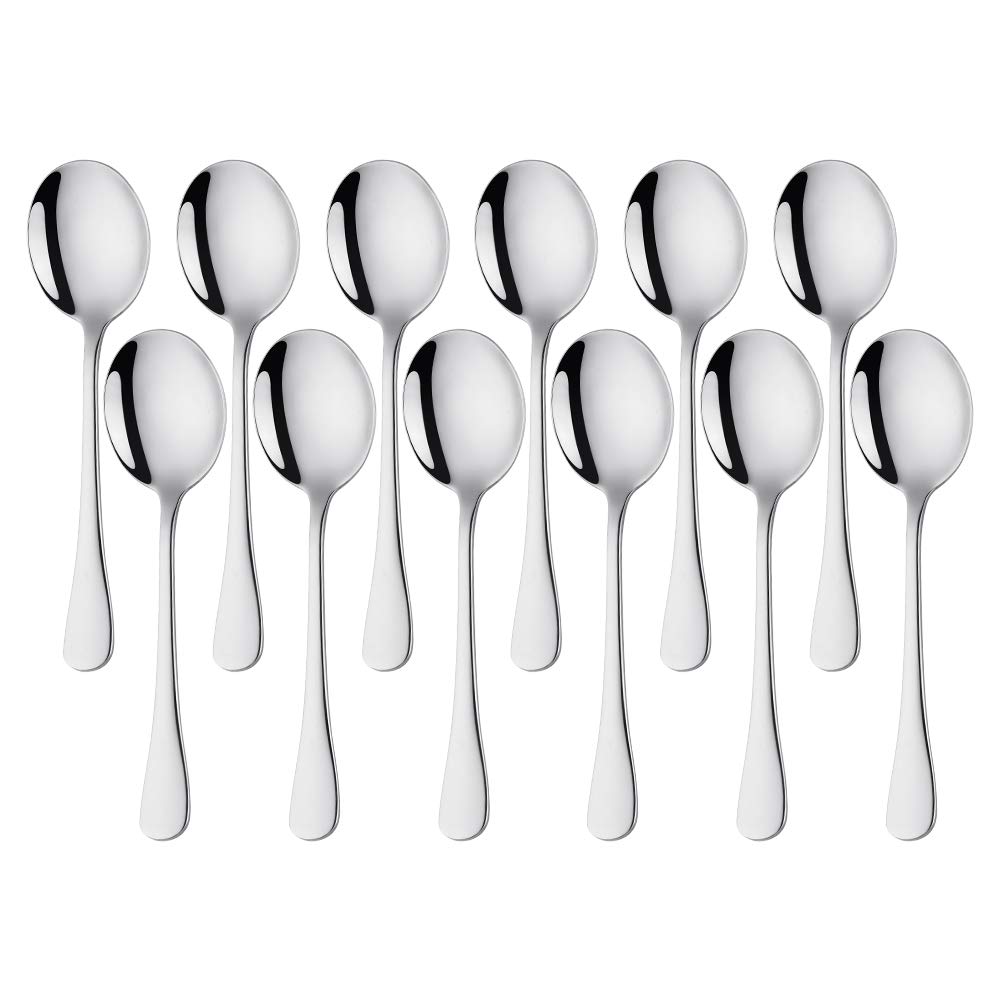Meisha Stainless Steel Round Soup Spoons Set of 12, Dinner Spoon Use for Cereal, Soba, Soup, Bouillon, Hot Chocolate, Mirror Polished, 7.2 inches - Silver