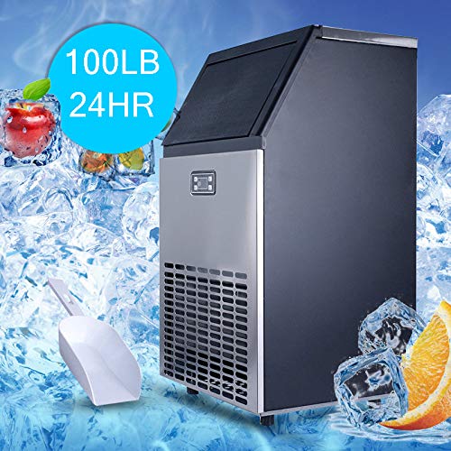 Stainless Steel Built-in Commercial Ice Maker Ice making machine Cube Under Counter/Freestanding/Portable for Bar Home Supermarkets Cafes Capacity100lbs/24h, 35lbs Storage