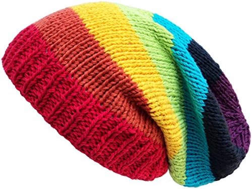 Asian Idyllica Crochet Knit Baggy Beanie One Size Rainbow