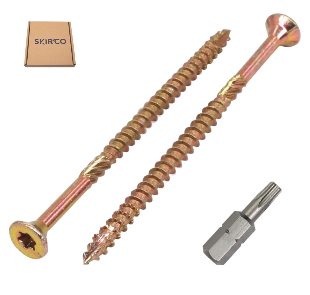 SKIR'CO (Pack of 100 pcs) Universal Zinc Plated Steel 4.0 x 70 mm Yellow Wood Screws, Countersunk Head, Torx Head, Type 17, Chipboard Screws (100, 4.0 x 70 mm)