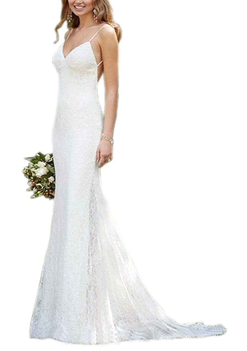 YASIOU Hochzeitskleid Rückenfrei Spitze Weiß Meerjungfrau ...