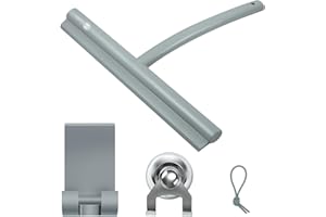 Quanmin Rounded Shower Squeegee with Hook and Suction Cup, 9 inch Stainless Steel Core Glass Wiper, All-Purpose Glass Silicone Rubber Household Squeegees for Glass and Ceramic Doors and Windows, Grey