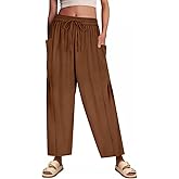 CARCOS Plus Size Pants Womens Summer Palazzo Pants Drawstring Wide Leg Harem Beach Pant with Pockets Vacation Outfits XL-5XL