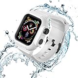 VANCHAN Compatible with Waterproof Apple Watch Case 44mm Series 5 & Series 4, IP68 Waterproof Protective Cover with Band for Iwatch Series 4/5 44mm (White)