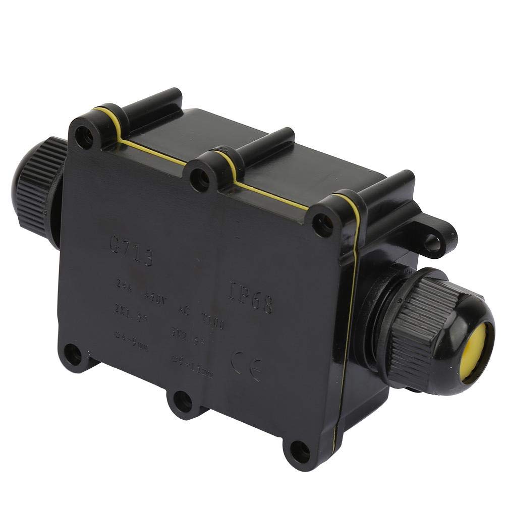 Cable Junction Box Two Way Waterproof IP68 Black PC Material Includes 1 Junction Box 1 Silicone Seal Ring 3 Seal Rings 1 Terminal 1 Bag Of Screws For Outdoor Electrical Wiring Connection