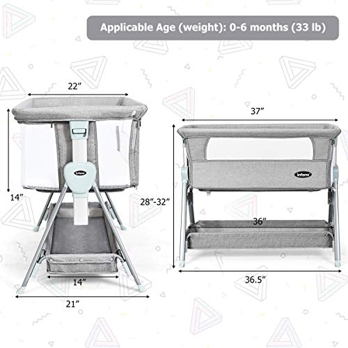INFANS Baby Bedside Crib, Newborn Sleeper w/ Large Storage Basket, Adjustable Heights