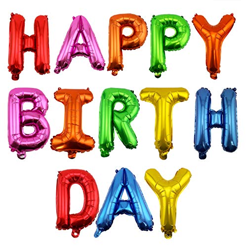Adorox 16 Inches Happy Birthday Metallic Aluminum Foil Birthday Balloon Banner (Multi-Colored)