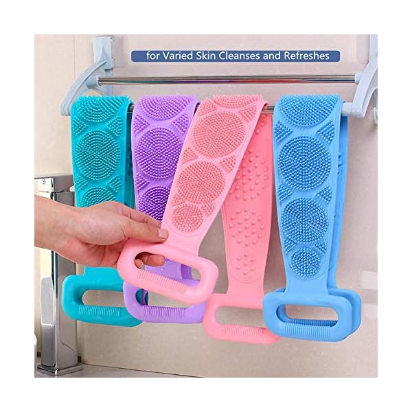 Silicone-Back-Scrubber-for-Shower-Handle-Body-Washer-Exfoliating-Texture-Scrubbing-Pad-Back-Cleaning-Bath-Strap-with-Soft-Brush-Bristles-and-massage-dots-Pink Silicone Back Scrubber for Shower, Handle Body Washer, Exfoliating Texture Scrubbing Pad, Back Cleaning Bath Strap with…