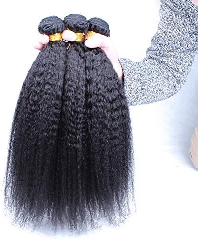 BERYLSHOP Brazilian Kinky Straight Human Hair Bundles Yaki Straight Hair Weave Human Hair Extensions Natural Black Color (1 Bundle) (Color : Black, Size : 12 inch)