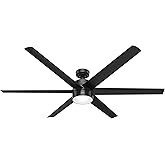 Hunter 72 inch Outdoor or Indoor Ceiling Fan with LED Light - Black Ceiling Fan with Wall Control, For Patio, Garage, or Porc