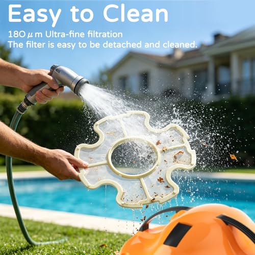 KOSGHO 2026 New Cordless Robot Pool Vacuum, Automatic Pool Cleaner Robot with Dual-Motor, 130mins Runtime & Auto Parking Robotic Pool Vacuum for Above Ground Pool Up to 1100 Sq.Ft,JQR-V201,Orange
