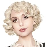 Tseses Blonde Short Curly Finger Wave Wig for Women 1920s 30s Synthetic Side Part Cosplay Wig for Vintage Costume Hair Halloween Wigs