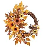 LED Lighted Sunflower Bird Wreath