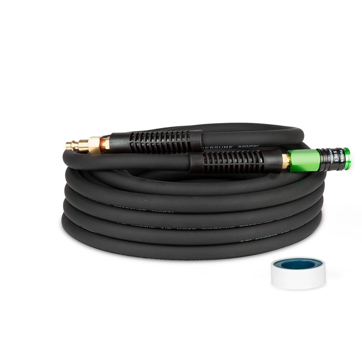Photo 1 of Yolass 3/8 Inch × 25FT Hybrid Air Hose, Air Compressor Hose, 5 IN 1 1/4” Industrial Quick coupler Fittings, All-Weather Flexibility, Heavy Duty, Lightweight Compressor Hose Short(Black)