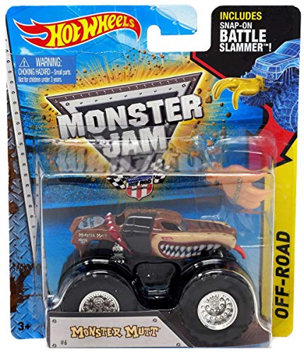 Hot Wheels Monster Mutt #6 (Red Collar) 2015 Monster Jam 1:64 Scale Off Road Truck with Snap-On Battle Slammer