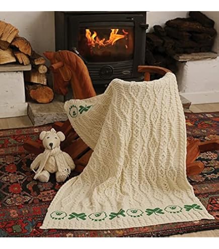 Aran Woollen Mills Supersoft Merino Irish Baby Blanket - Cable Knit Throw 22x32 Inches Made In Ireland