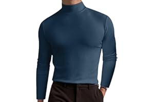 MUSCULARFIT Men's T-Shirts Tall Slim Long Sleeve Turtleneck Sweater Pullover Casual Stylish Breathable Solid Bottoming Shirt