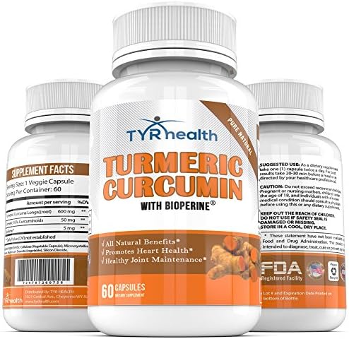 TYR Health Turmeric Curcumin with BioPerine (60 Veggie Capsules) - Natural, Organic Detox with Improved Absorption - Powerful Antioxidants with Anti-Inflammatory Joint Support
