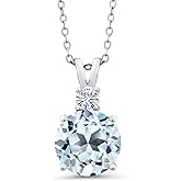 Gem Stone King 4.93 Cttw Sky Blue Topaz and White Moissanite Pendant Necklace For Women | 925 Sterling Silver | Gemstone November Birthstone | Round 10MM | With 18 Inch Chain