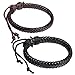 Flongo 2PCS Men's Womens Braided Black & Brown Leather Rope Woven Wrap Surfer Cuff Bracelets Set, Fit 7.6-10.6 inch Wrist