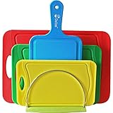 Chefcoo Cutting Board Set Stylish Color Plastic Non-Slip Kitchen Chopping Block, Juice Groove Lip for Meat & Vegetable Spills, Perfect Fit for Any Kitchen Knife, 4 Piece