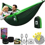 Double Camping Hammock with Tree Straps | 4 in 1 Parachute Hanging Portable for Outdoor Backpacking Green