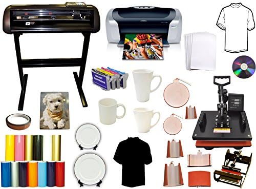 24" 1000g Force Metal Vinyl Cutter Plotter, 8in1 Combo Heat Transfer Press,Printer Refil Kit bundle