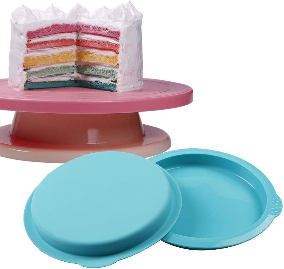 Webake 6 Inch Rainbow Cake Tins Set 5 Pcs Silicone Layer Cake Moulds Round Baking Pan Pizza Molds for Birthday Party Anniversary - Blue - Image 4