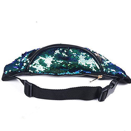 Sequin Fanny Pack for Women - Colorful Glitter Waist Bags with Adjustable Strap (Green)