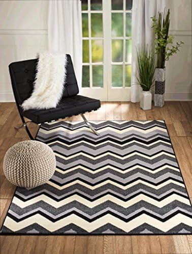 NEW CHATEAU S18 BLACK CHEVRON WHITE GRAY MODERN ABSTRACT STYLE AREA RUG (8' X 11' ACTUAL IS 7' 4" X 10' 6")