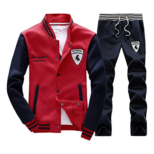 Rocky Sun Mens Slim Fit Jogging Sweat Suits Casual Tracksuits + Pants Red m