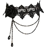 KOFISNI Gothic Lace Flower Necklace for Women Red Black Large Flower Choker Necklace Punk Black Crystal Pendant Collar Necklace Halloween Party Accessories for Women