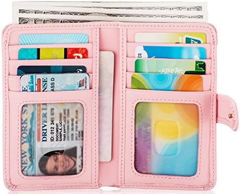 OBRAVE Small Wallets for Women RFID Blocking Leather Bifold, Credit Card Holder, Ladies Mini Wallet with Zipper Coin Pocket, ID Window (Pink)
