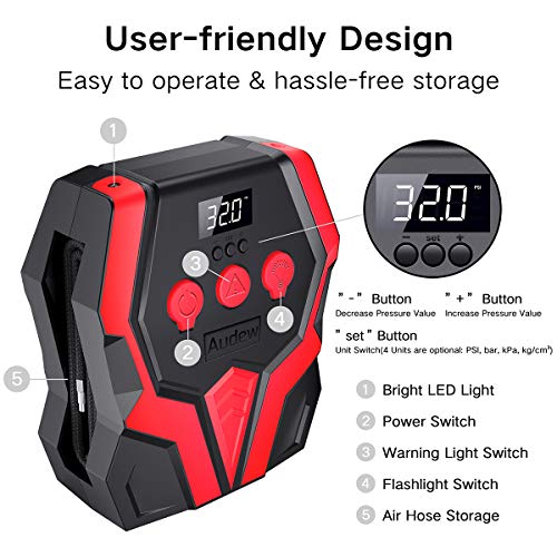 Audew Air Compressor Tire Inflator 12V DC Portable Wheel Air Pump for