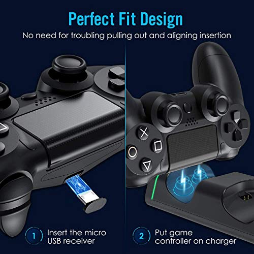 PS4 Controller Charger PICTEK PS4 Controller Charging Dock, Playstation4 Dual Fast Charger Station Holder with LED Indicator and Overcharging Protection for PS4/PS4 Slim/PS4 Pro Controller