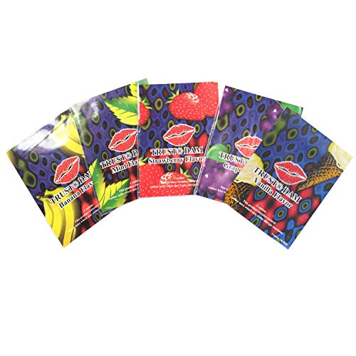 Trust Trustex Dental Dam Variety Flavor of 5 (Strawberry, Vanilla, Mint, Grape and Banana) (Variety Pack, 5 Pack)