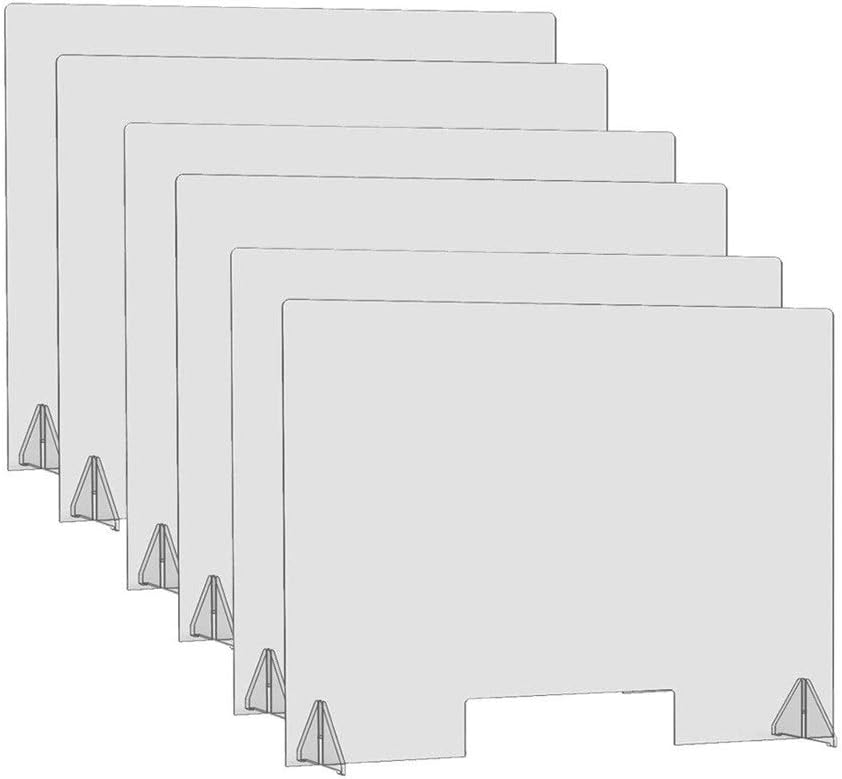 Sucastle Sneeze Guard for Counter and Desk Economy 24x24, (Set of 2/4/6) Protective Plexiglass Shield Barrier with Transaction Window for Office, School, and Retail Store (Size : 6pcs)