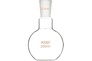 XCD Glass Flat Bottom Flask FBF, Heavy Wall Single Neck Flat Bottom Boiling Flask with 24/40 Standard Taper Outer Joint, 250 