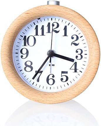 YAWALL Wooden Bedside Alarm Clock Mini Wooden Round Silent Table Snooze Alarm Clock
