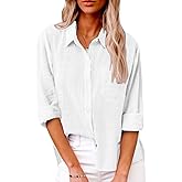 AKEFUN Womens Summer Linen Shirts Casual Button Down 2026 Long Sleeve Cotton Top Blouse Shirt with Pocket