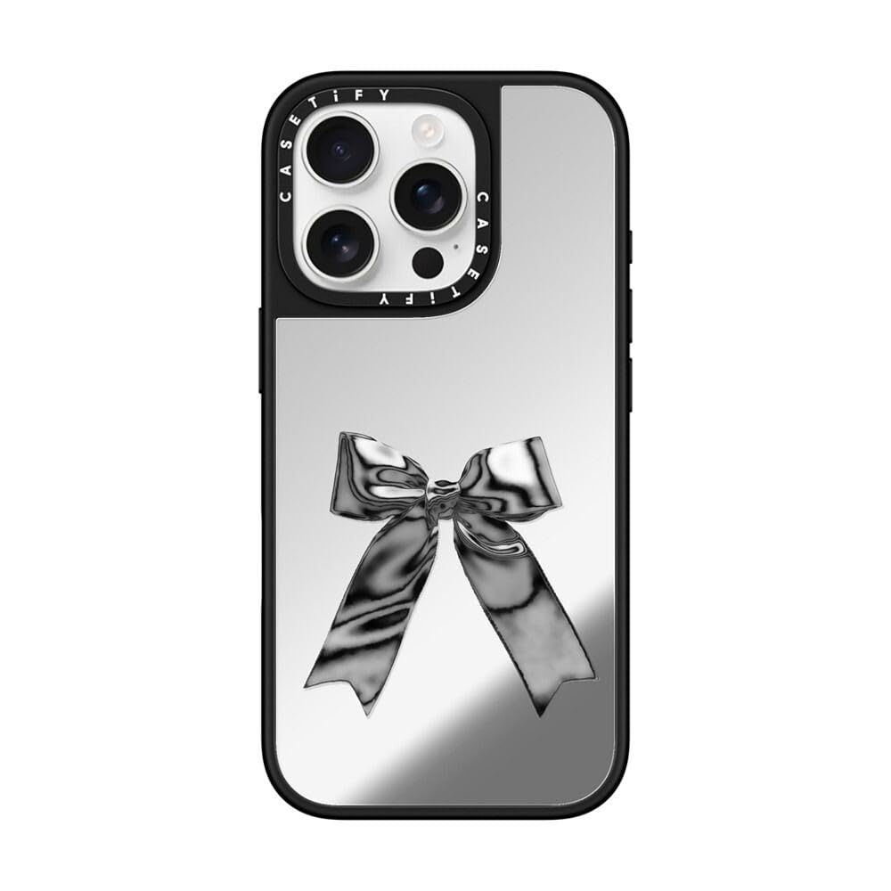 CASETiFY Mirror iPhone 16 Pro Case [Reflective / 4.9 ft. 1X Military Grade Drop Protection/Compatible with Magsafe] - Metallic Ribbon - Silver on Black