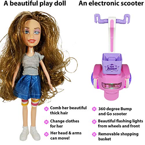 ANJ Kids New Holiday Toy – Battery Operated Sport Girls Toy; Fashion Girl Doll Riding Scooter; Toddler Toys Singing, Riding, and Flashing Beautiful Lights; Best Kids Toys for Girls - Thumbnail 2
