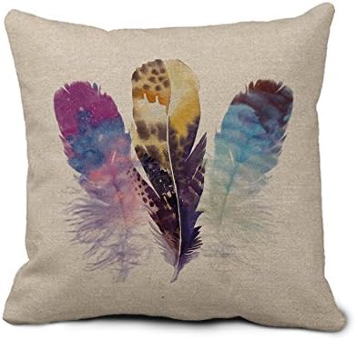 popeven Square Cotton Linen Pillow Cases Home Decorative Accent Pillow Covers 18 Inches Feathers Pillow Throw Cover