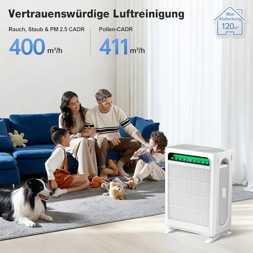 Luftreiniger für Raucher & Haustiere, CADR 400m³/h, bis 120m², Weiß