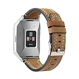 bayite Leather Bands Compatible Fitbit Ionic, Genuine Leather Replacement Accessories Straps Wristband Women Men, Olive Brown