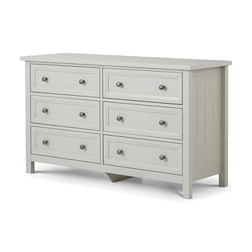 Happy Beds Maine Dove Grey 6 Drawer Wide Solid Pine Wooden Bedroom