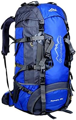 LECCER（Azaker）large 80L Internal Frame Hiking Backpack Water-resistant Nylon Trekking Bag for Climbing, Camping, Hiking, Travel and Mountaineering with Orange Rain Cover (Blue)