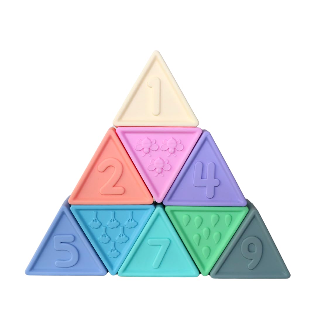 Jellystone Designs Triblox Stacking Teether. Pastel Coloured Silicone Teething Stacker Toy. Pastel. Suitable for Boys & Girls 9 months +